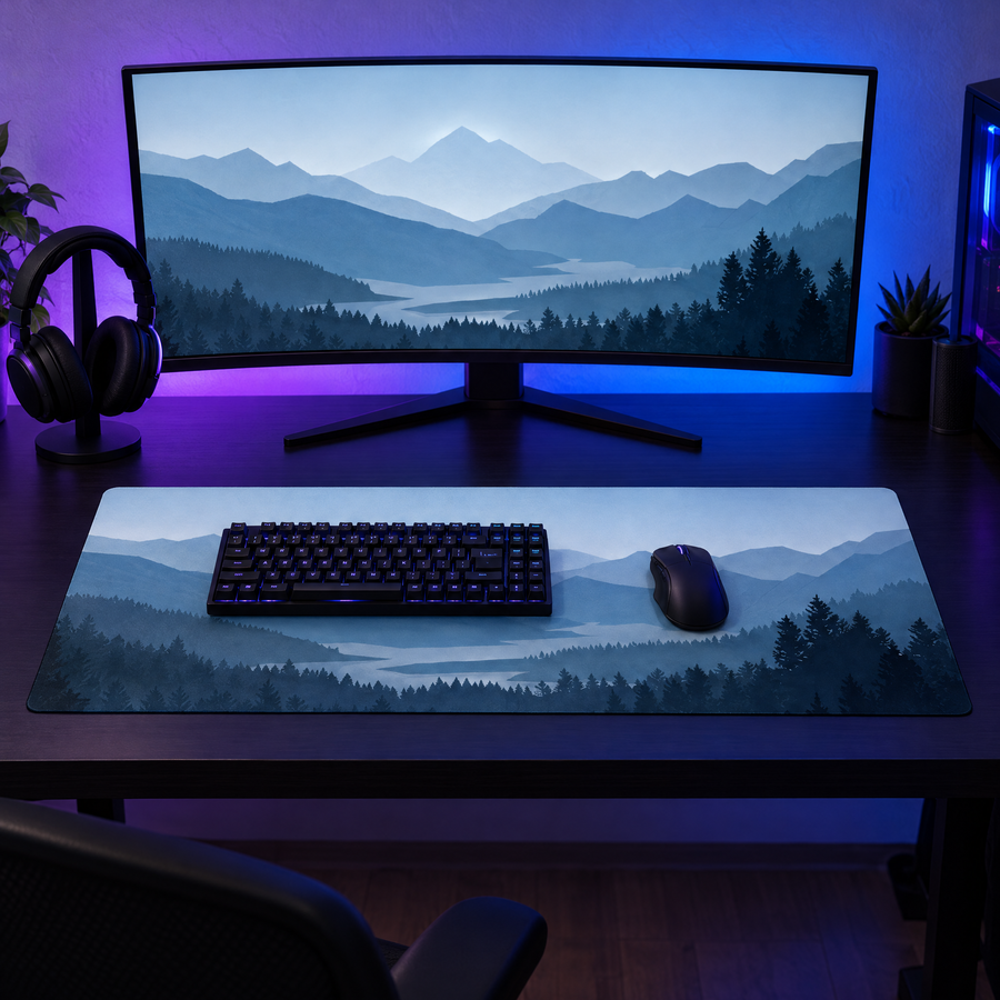 Berglandschap muismat in een gaming setup