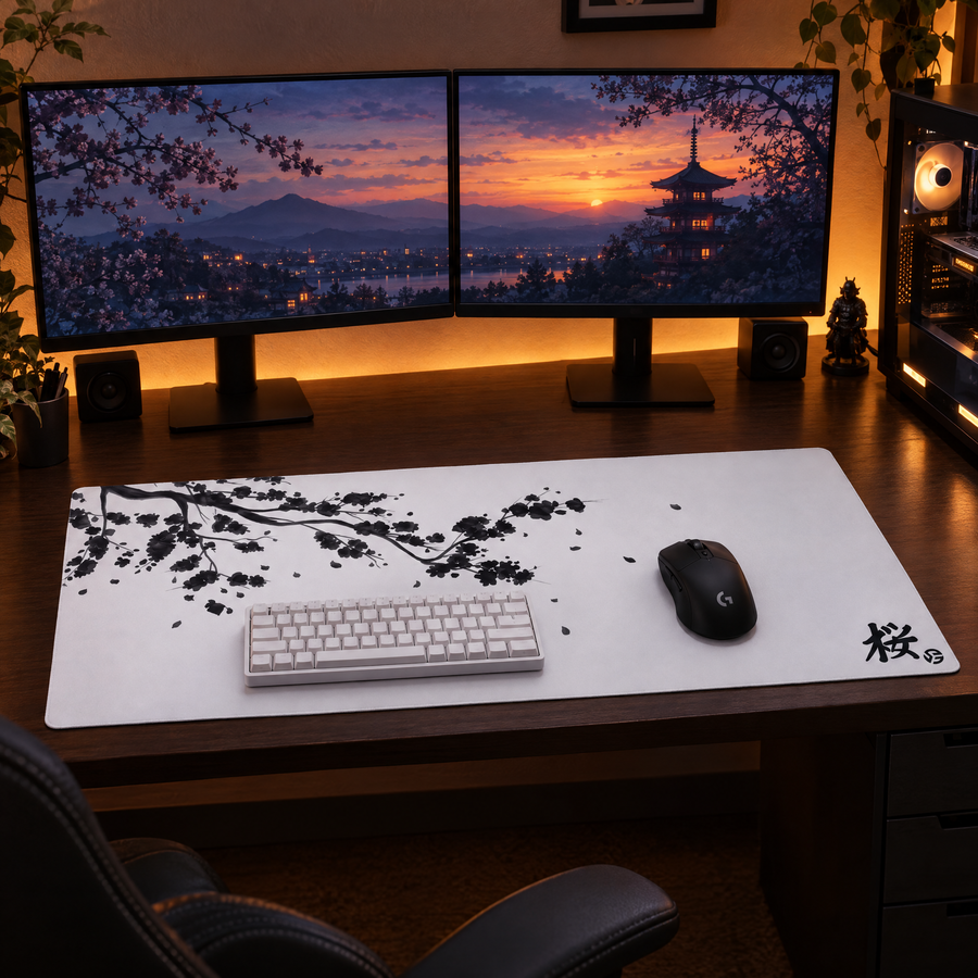 Japanse Sakura muismat wit in een gaming setup